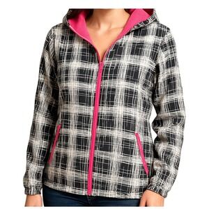 Activology jacket  Abstract Windbreaker Jacket Womens 3X Black  Pink Hooded Lq